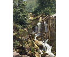 Kirchsberg Decayed Mill Waterfall Rocks Painting Premium Wall Art Canvas Print 18X24 Inch Agua Pintura pared