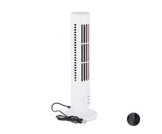 Relaxdays Ventilador USB, Torre para Escritorio y Oficina, 2 Velocidades, Plástico, cm, Blanco, 33 x 10,5 x 10,5 cm