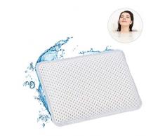 Relaxdays Almohada Bañera con 8 Ventosas, CojÃn Baño, Reposacabezas Relax, Espuma de PVC, 1 Ud, 19 x 28,5 x 5,5 cm, Blanco