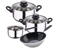 Bateria de cocina 5 piezas SAN IGNACIO, acero inoxidable, con sarten wok 28 cm Smart de aluminio forjado apta para induccion