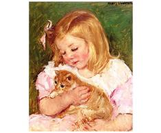 Legendarte Mary Cassatt Sara sosteniendo un Gato Impresión Digital sobre Lienzo, cm. 40x50