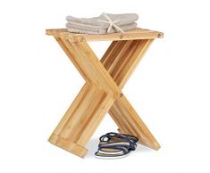 Relaxdays Taburete Bajo Plegable, Bambú, Beige, 42 x 32 x 27 cm