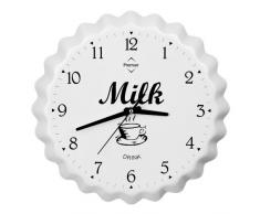 Premier Housewares 2200629 - Reloj de Pared analógico con diseño de tapón de Botella de Leche (Aluminio, 39 x 39 x 5 cm), Color Blanco
