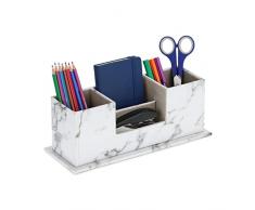 Relaxdays Organizador de Escritorio con Efecto MÃ¡rmol 4 Compartimentos, 11 x 29,5 x 11 cm, PortalÃ¡pices Oficina, Blanco, 50% plÃ¡stico 40% Tablero de Fibra 10% poliÃ©ster