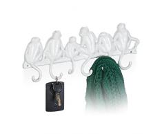 Relaxdays Mono Perchero Pared DiseÃ±o Monos, Hierro Fundido, 6 Ganchos, Colgador Mural Llaves, Blanco, 100%, 14,5 x 36,5 x 4 cm Aprox