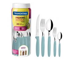 Tramontina 23398/288 Ipanema - Cubertería para 6 personas (30 piezas, acero inoxidable, mango de color azul claro)
