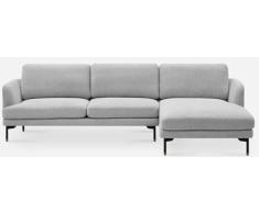 DRW Sofa Chaise Longue 2+1 Derecha en Color Gris con Patas Metal Negras 200X65X35 cm