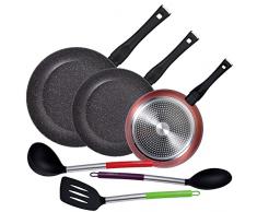 PACK DE 3 SARTENES Ã20/24 y 28 cms + SET DE 3PC DE UTENSILIOS DE COCINA EN NYLON