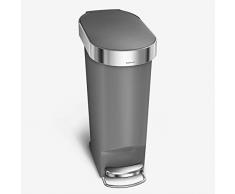 simplehuman, cubo estrecho con pedal y borde para bolsa, gris plÃ¡stico, 40 litros