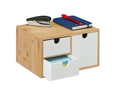 Relaxdays Organizador Escritorio, Madera Bambú y MDF, Almacenamiento Oficina, 3 Cajones, 14,5x25x20cm, Natural y Blanco, 60% 40% Tablero de Fibra