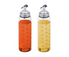 Relaxdays Aceitera y Vinagrera, Set 2 Botellas de Cristal con CaÃ±o, 450 ml, Recipientes Redondos, Escala, Transparente
