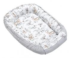 Medi Partners Nido de BebÃ© ReciÃ©n Baby Nest 100% AlgodÃ³n Waffle Protector de Cuna de Viaje BebÃ©s 100x60x15cm Cierre Seguro (Ciervo en Hojas con Gris Waffle)