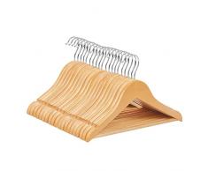 Juego de 20 Perchas de Madera Natural con Barra Redonda para Pantalones y Muescas de Hombro para Abrigo, Chaqueta, Traje, Vestido, Pantalones, Fuerte y Duradero para Guardar Espacio