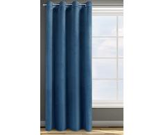 Eurofirany Rosa Cortina Opaca Terciopelo con Ojales - 1 Unidad, Panel, Suave, Drapeado, ClÃ¡sico, Elegante, SalÃ³n, Dormitorio, 200 g/mÂ², 140x250 cm, Azul Oscuro