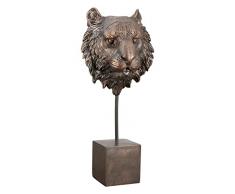 Casablanca - Figura Decorativa con Cabeza de Tigre sobre Base XL - Estatua de Cabeza de Animal 3D de Resina - Color: Bronce Altura 47,5 cm