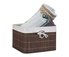 Relaxdays Caja de almacenaje, Funda Textil, Bambú, Rectangular, Accesorio Decorativo, 20x31x31 cm, Marrón, 20 x 31 x 31 cm