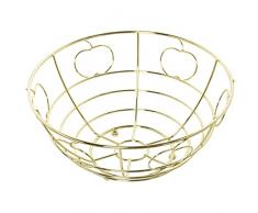 DRW Frutero redondo con manzanas de metal dorado 24x12cm