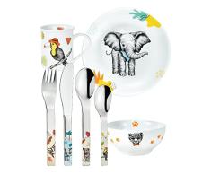 Puresigns Natura 2060700 - Juego de mesa infantil con cubiertos (7 piezas, porcelana, acero inoxidable 18/10, animales salvajes)