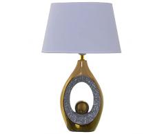 DRW Lampara de sobremesa de cerÃ¡mica con Pantalla en Dorado y Plateado 31,5x20x50cm, Base 17x10x34cm