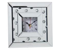 DRW Reloj de sobremesa de Cristal y Madera en Espejo y Transparente 20x5x20cm