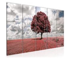 Cuadro Paisaje de árbol Decoración de Pared 200 x 80 cm Forro polar - decoración de Pared tamaño XXL Salón Apartamento impresiones ArtÃsticas Rojo 5 Partes - 100% MADE IN GERMANY - listo para colgar 608055c