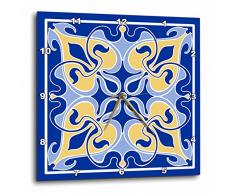 3dRose - Reloj de Pared (Aluminio, 38,1 x 38,1 cm), diseño de Azulejos de Arte Victoriano, Color Azul y Amarillo