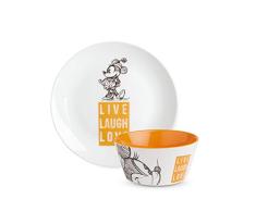 Egan Juego de Plato y Cuenco para Postre, diseÃ±o de Minnie Live, Laugh Love, Color Naranja, Multicolor, tamaÃ±o pequeÃ±o
