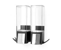 Compactor Dosificador de jabón doble, Capacidad de 2 x 500 ml, Tamaño: 20 x 8.3 x 20.6 cm, Fabricado con plástico ABS, Color transparente y negro, RAN9656