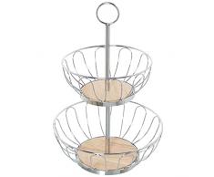 DRW Frutero Redondo Doble de Metal en Cromado 28x42cm, 28x10cm y 22x8cm