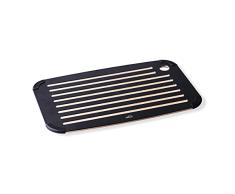 Lacor 60589 Cocina, Tabla para Cortar Pan, Fibra de Madera Natural y EcolÃ³gica, Silicona, Superficie Lisa y Acanalada, Antibacteriana, 40x25x0.65cm, Negro
