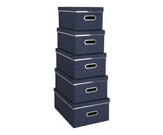 Bigso Box of Sweden Juego de 5 cajas con tapa para el despacho, el dormitorio o la habitaciÃ³n de los niÃ±os â Caja organizadora con aspecto de lino â Cajas apilables de tablero de fibras y papel â azul