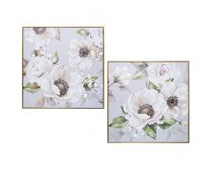DRW Set de 2 Cuadro Lienzo Madera Cuadrados con Flores Multicolor 80x3x80 cm