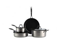 BK Ceramic Black Juego de ollas y sartenes antiadherentes de 7 piezas, sin PFAS, acero inoxidable, inducciÃ³n, lavavajillas, horno, negro