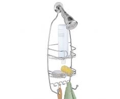 InterDesign Neo colgador ducha con 2 cestas y 4 ganchos | Perchero baño para colgar en la bañera | Portaobjetos ducha colgante | De metal color cromado