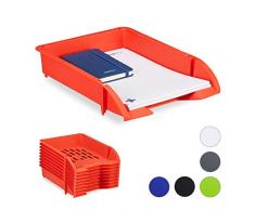 Relaxdays Set de Diez bandejas para Documentos, Apilable, Organizador para Escritorio, Plástico, Rojo, 7 x 25 x 34 cm