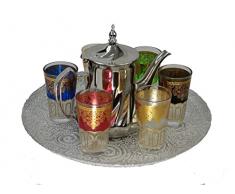 DONREGALOWEB Juego de tÃ© marroquÃ­ con Bandeja, Tetera y Vasos de Colores, Multicolor, 33 CM DIAMETRO