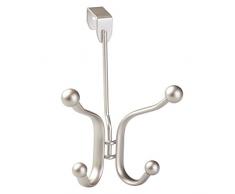 InterDesign Axis Colgador de ropa con 4 ganchos, estrecho perchero para puerta en metal para chaquetas, bolsos o toallas, plateado mate