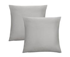 Biberna 0077144 Jersey de Fundas de Almohada de algodón 100% con Cremallera, Pack de 2, 40 x 40 cm Gris, 27 x 18 x 2 cm