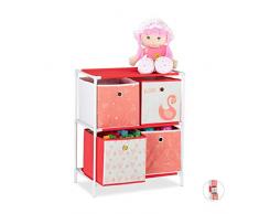Relaxdays EstanterÃa Infantil con Cuatro Cajas, Organizador de Juguetes, Cisnes, Blanco & Rojo, 62x53x30 cm, Fieltro-Hierro-Plástico