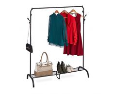 Relaxdays Perchero Burro Metálico, Balda, 6 Ganchos, Barra Perchas Dormitorio, 145x132x44 cm, de Pie, Color Negro, Metal