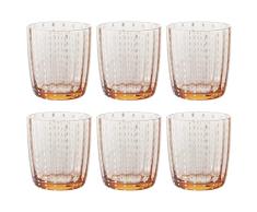 Livellara Milano Tumbler 350 ml Vidrio, Juego de 6, Vasos de Agua Coloridos y Detalles, Color Rosa, Colección: Carnival