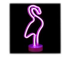 Relaxdays Flamenco neón LED, Lámpara de Mesa & Pared, A Pilas, Decoración para Fiestas, Luz de Noche, 31 cm, Rosa