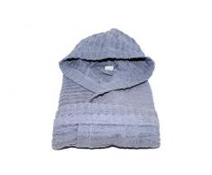 Sally Jacquard Horizon/LÃ­neas Albornoz con Capucha, Bolsillos y cinturÃ³n, Denim Blue, S/M