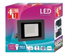 4U LED Proyector - Foco de Exterior de Potencia 10 W, Resistente al Agua con Protección IP65, Luz Blanca 4000K, Color Negro