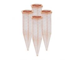 Relaxdays 4 Picos Riego Plantas, Conos Autorriego Maceta, Regador Arcilla Compatible con Botella 1,5l, Terracota/Blanco, 100% cerÃ¡mica, 18 x 5,5 x 5 cm