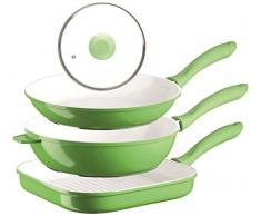 Alioth Mäser 4 piezas Juego de sartén anti-adherente 28 cm/28 cm, de aluminio fundido 2 mm, disponible en verde o naranja