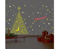 wallflexi pared trineo de Papá Noel con brilla en la oscuridad estrellas árbol de Navidad decoraciones pegatinas de pared murales adhesivos salón niños guarderÃa escuela restaurante Cafe Hotel casa oficina decoración, Multicolor