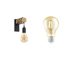 Eglo Aplique de pared TOWNSHEND, aplique de pared vintage con 1 bombilla en diseño industrial LED E27 Bombilla led, bombilla vintage color ámbar, iluminación retro
