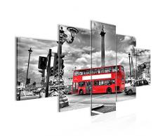 Runa Art 604751a - Cuadro de lienzo con diseño de autobús londinense (200 x 100 cm, tamaño XXL, 5 piezas, fabricado en Alemania, listo para colgar), color rojo