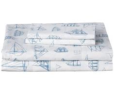 Nautica - Juego de sábanas Queen, Juego de Ropa de Cama de percal de algodón, Fresco y Fresco, Ligero y Transpirable (Azul Vela de Madera Blanca, 4 Piezas, Queen)
